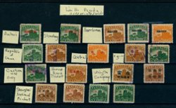 Revenues - Liu Ho Pagoda, various overprint and cancels, 18 stamps