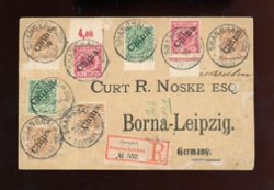 German Offices - registered cover of May 22, 1899, with Sc. 1b, 2a and 3a, receiver on reverse, signed Bothe, very scarce item, light center fold