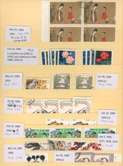 1903//1991 (years 1984-1985) identified used stamps on stock page, contains both complete and broken sets