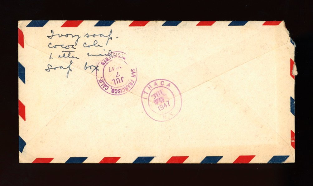 1947 Shanghai airmail registered express to USA, folded at center (2 images)