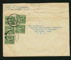 1938 Kunming to USA with roller cancel on reverse (2 images)