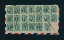 1947 Shanghai airmail to USA with many stamps, folded at center (2 images)