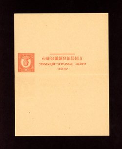 1936 Feb 1 CSS PCIRC-5 Dr. SYS International Reply Card, 15 + 15c in red (2 images)