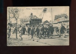 1916 Peking postcard to USA with picture of a funeral (2 images)