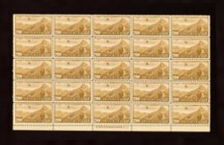 C39, CSS AM47a , 1940-41 - Hong Kong Airmails, $2, narrow type, unwatermarked, in block of (25) 5x5, with bottom selvage printer's imprint and plate number BI1.2