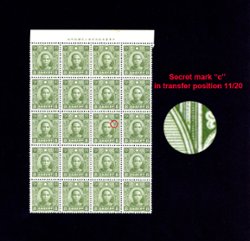 353 CSS 438 and 438a 1939-41 Chung Hwa Dr. SYS Die III, comb perf., 8c. complete 4x5 transfer block of 20 stamps. Secret mark "c" at transfer position 11/20.