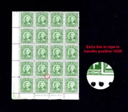 384 CSS 471 and 471b, 1939 (Dec.) and later, Dah Tung Dr. SYS Line perf. 14, 10c. complete 4x5 transfer block of 20 stamps. "Extra line in rope" at transfer position 14/20.