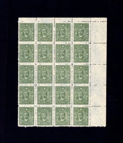 498 CSS 659, 1942-1943, Central Trust Dr. SYS perf. 13, thin native paper without lines, 50c. complete 4x5 transfer block of 20 stamps