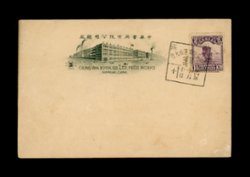 1935 Oct. 10 National Sports Games Shanghai commemorative cancel on a 2c advertising post card with pictures on the reverse (2 images)