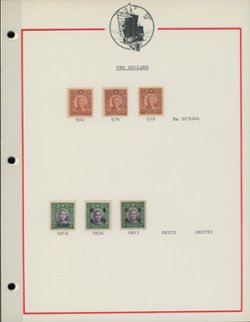 390, 400 and others with the various Japanese Occupation overprints on three pages (3 images)