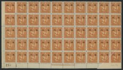 CSS NC 81 Scott 8N 60 Ma NC 814 1 cent Peking Martyr orange yellow, low wide type with gum, in half-sheet of 50, light creases