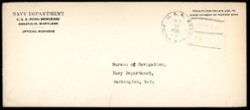 1930 Sept. 18 Annapolis, MD, to Washinton, D. C., penalty cover sent from the U. S. S. Reina Mercedes to the Bureau of Navigation, Navy Department, cover toned, torn at UL