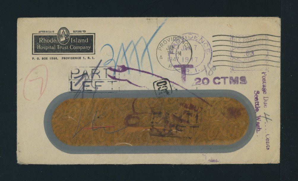 1947 Jan. 7 Providence, RI to Shanghai, where it received $180 postage dues on Feb. 13, before being returned to sender, scarce use of postage dues on cover (2 images)