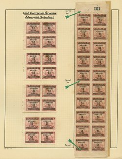 913 variety CSS 1305b Type A study of interrupted comb perf. on page, blocks on left have hinge stains, but the long strip is in a mount (Wm. E. Jones collection)