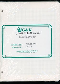 G & K Quadrilled Pages 8.5 x 11 acid free, three hole punched, new packet of 100